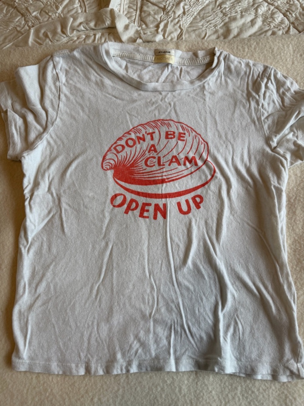 MOTHER White Tee with Red Graphic Detail